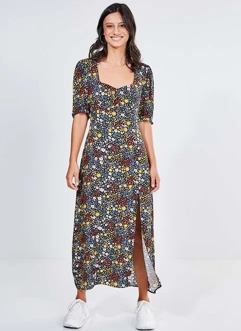 vestido midi acinturado floral vestido midi acinturado floral