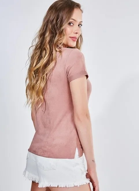 blusa em suede manga dobrada blusa em suede manga dobrada