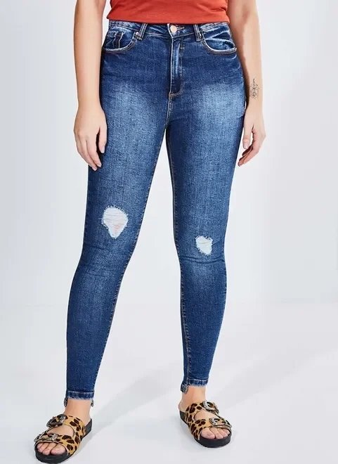 calça skinny jeans com puídos calça skinny jeans com puídos