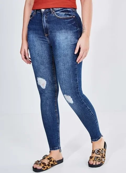calça skinny jeans com puídos calça skinny jeans com puídos