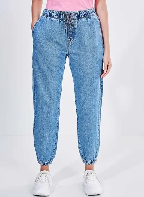 calça jeans jogger cintura alta calça jeans jogger cintura alta