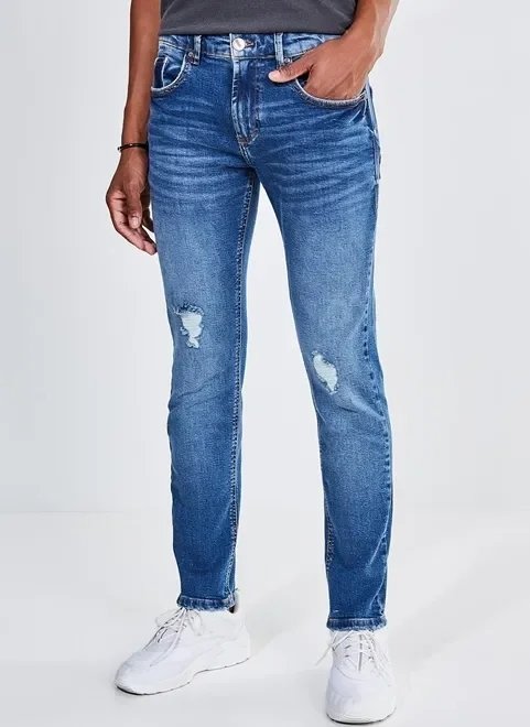 calça jeans skinny masculina com puídos calça jeans skinny masculina com puídos