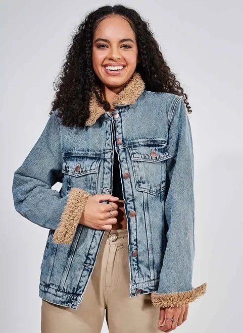 jaqueta jeans oversized com pelinhos jaqueta jeans oversized com pelinhos