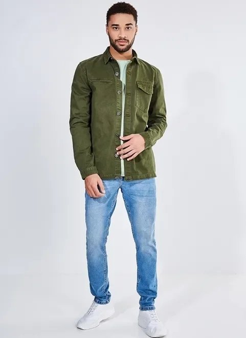 camisa overshirt verde em sarja camisa overshirt verde em sarja