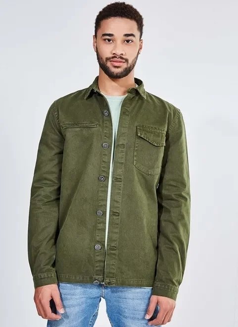 camisa overshirt verde em sarja camisa overshirt verde em sarja