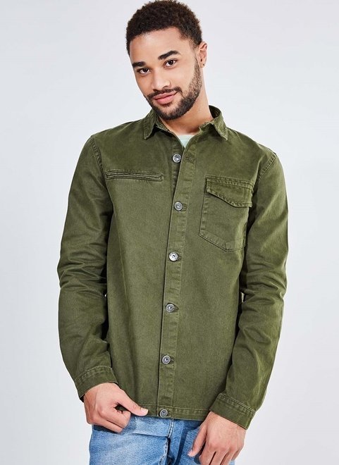 camisa overshirt verde em sarja