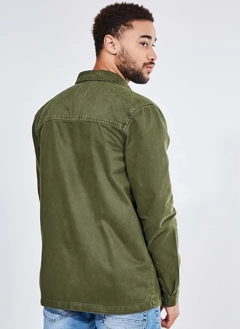 camisa overshirt verde em sarja camisa overshirt verde em sarja