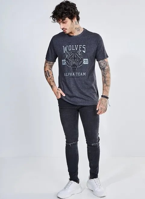 camiseta mescla estampa lobo camiseta mescla estampa lobo