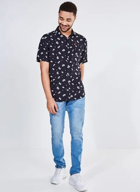 camisa manga curta floral camisa manga curta floral