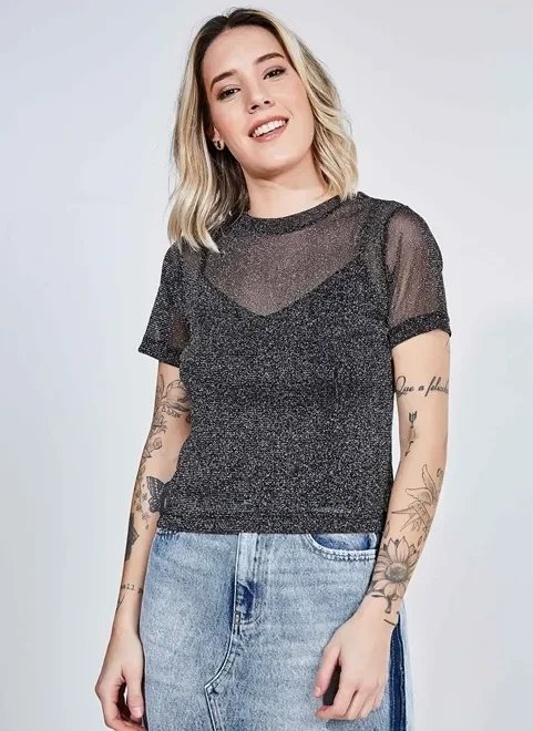 blusa em malha metalizada com regata blusa em malha metalizada com regata