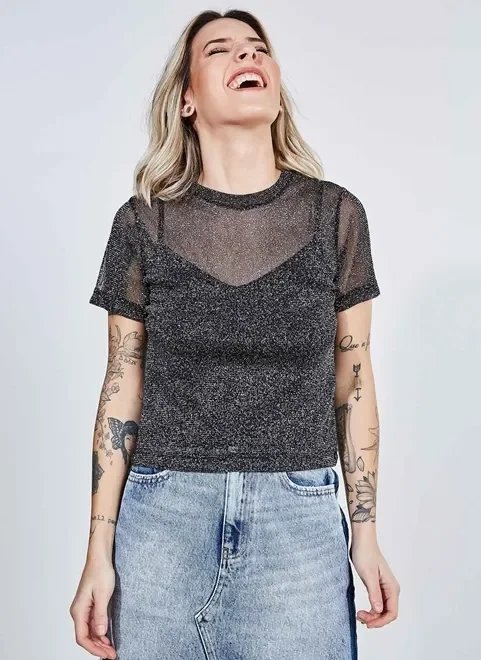blusa em malha metalizada com regata blusa em malha metalizada com regata