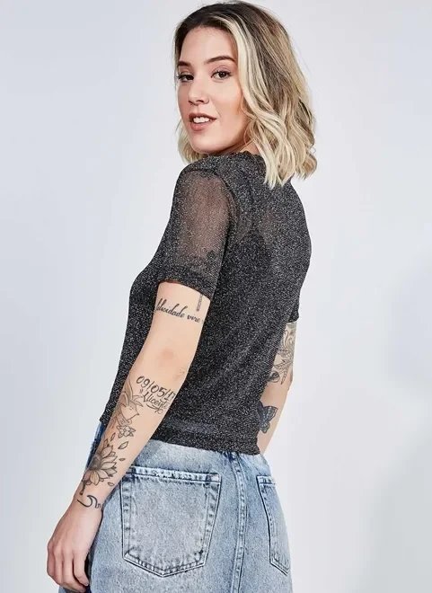 blusa em malha metalizada com regata blusa em malha metalizada com regata