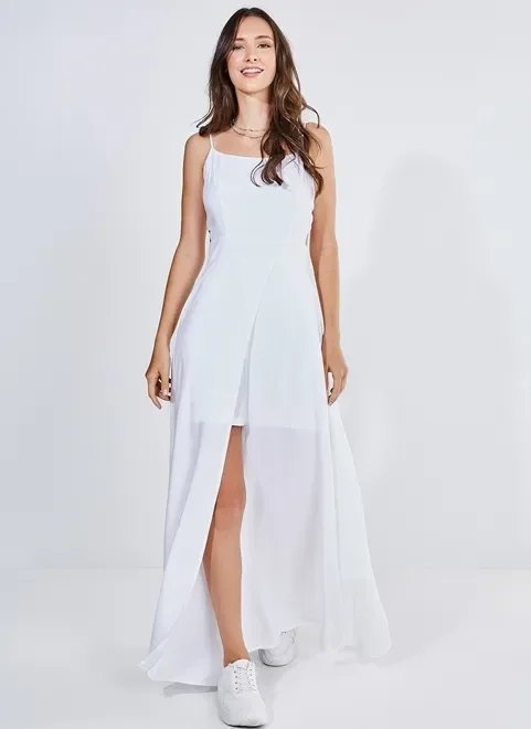 vestido branco longo saia sobreposta vestido branco longo saia sobreposta
