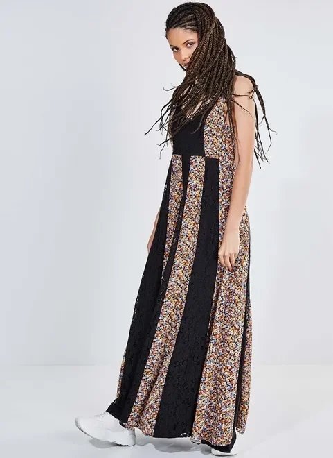 vestido longo estampa floral com renda vestido longo estampa floral com renda