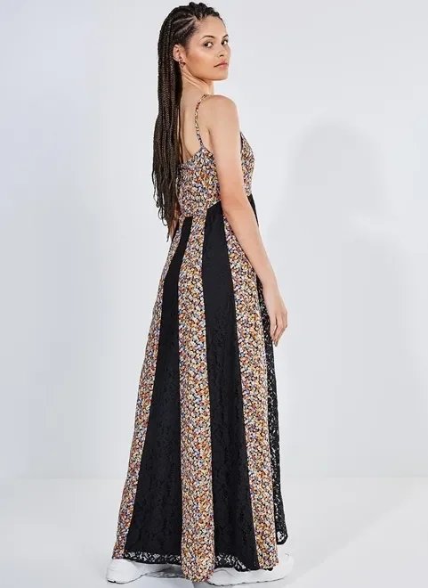 vestido longo estampa floral com renda vestido longo estampa floral com renda