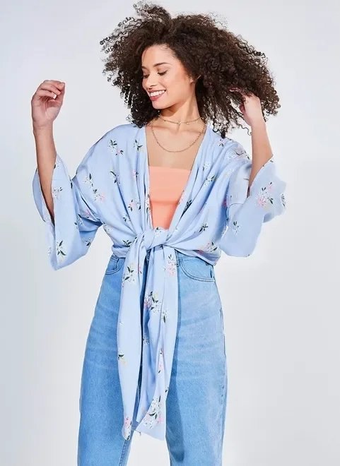 kimono estampa floral com nó kimono estampa floral com nó