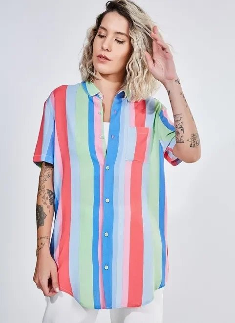 camisa alongada listras coloridas camisa alongada listras coloridas