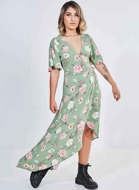 vestido longo verde com estampa floral vestido longo verde com estampa floral
