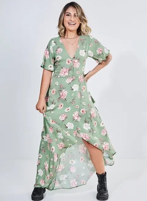 vestido longo verde com estampa floral vestido longo verde com estampa floral