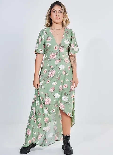 vestido longo verde com estampa floral vestido longo verde com estampa floral
