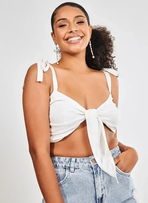 top off-white com amarração top off-white com amarração