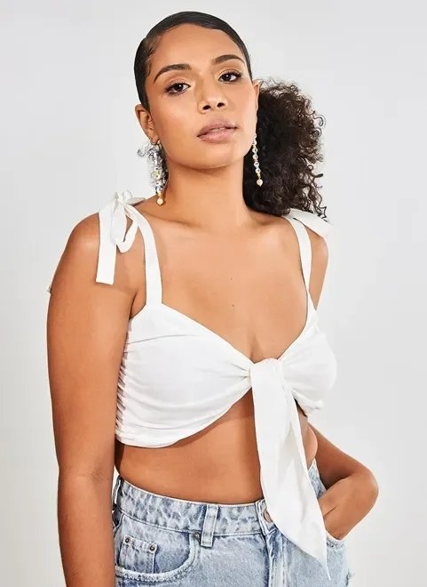 top off-white com amarração top off-white com amarração
