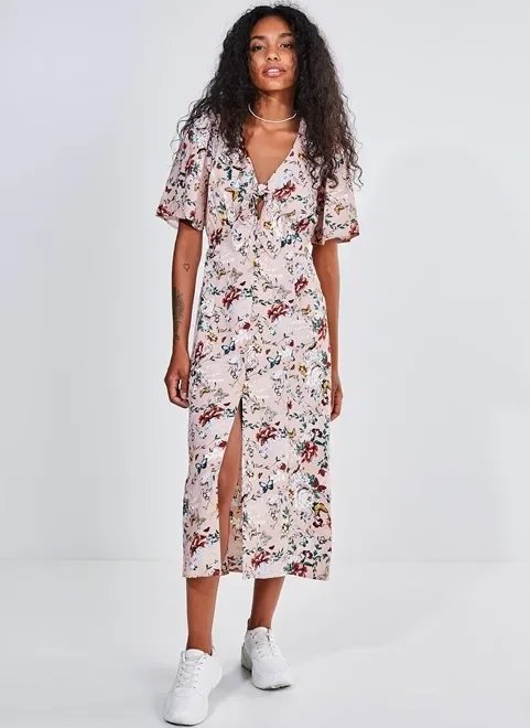 vestido midi rosa estampa flores vestido midi rosa estampa flores