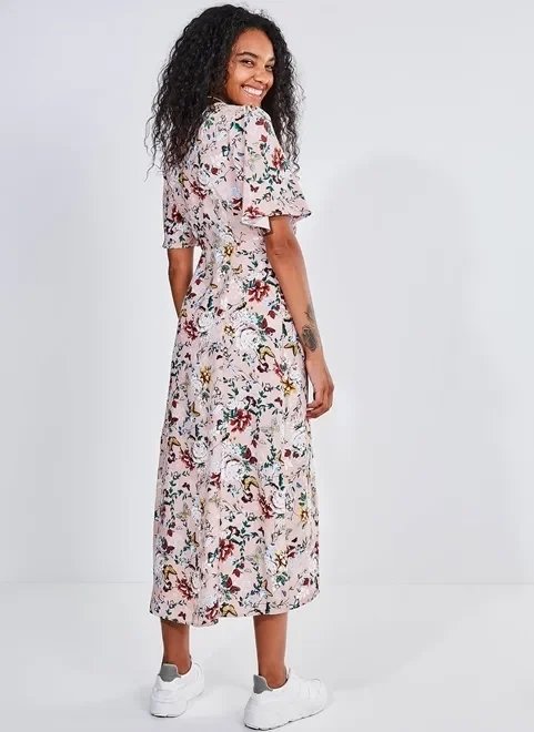 vestido midi rosa estampa flores vestido midi rosa estampa flores
