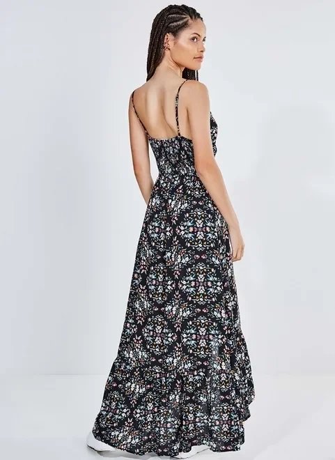 vestido longo estampa flores e borboletas vestido longo estampa flores e borboletas