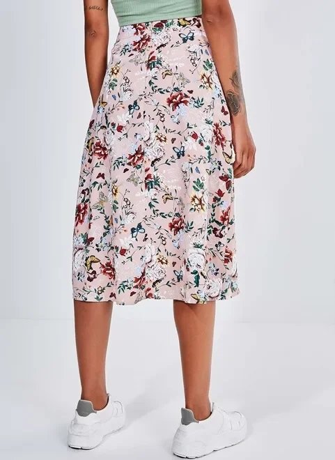 saia midi estampa flores com botões saia midi estampa flores com botões