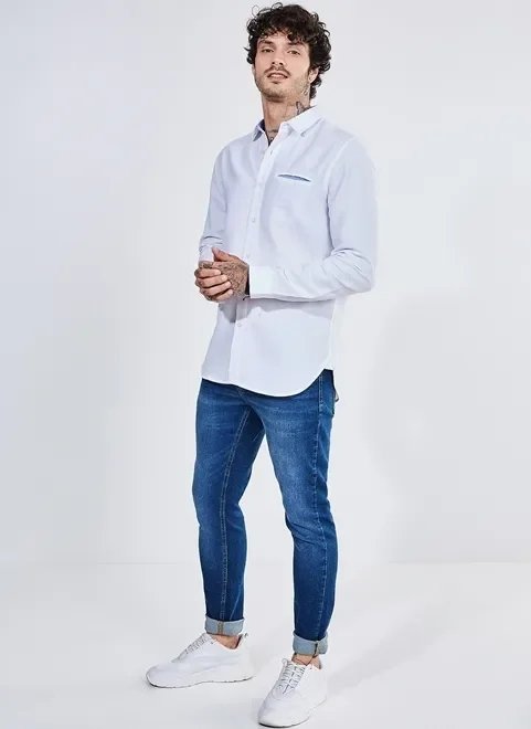 camisa manga longa branca com bolsinho camisa manga longa branca com bolsinho