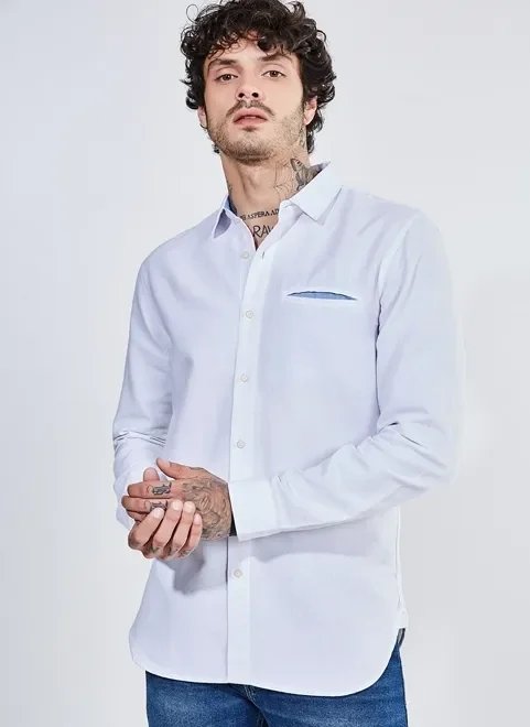 camisa manga longa branca com bolsinho camisa manga longa branca com bolsinho