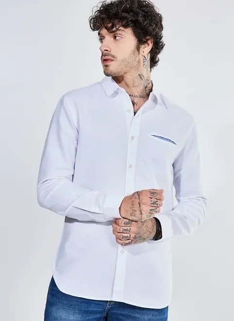 camisa manga longa branca com bolsinho camisa manga longa branca com bolsinho