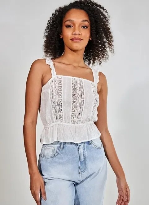 blusa cropped com renda e babadinhos blusa cropped com renda e babadinhos