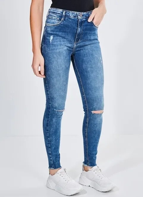calça skinny cintura alta com rasgos calça skinny cintura alta com rasgos
