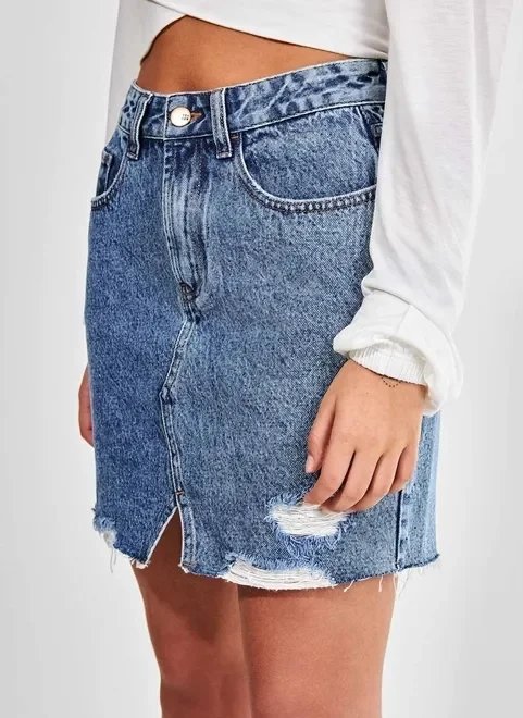 saia jeans cintura alta com fenda saia jeans cintura alta com fenda
