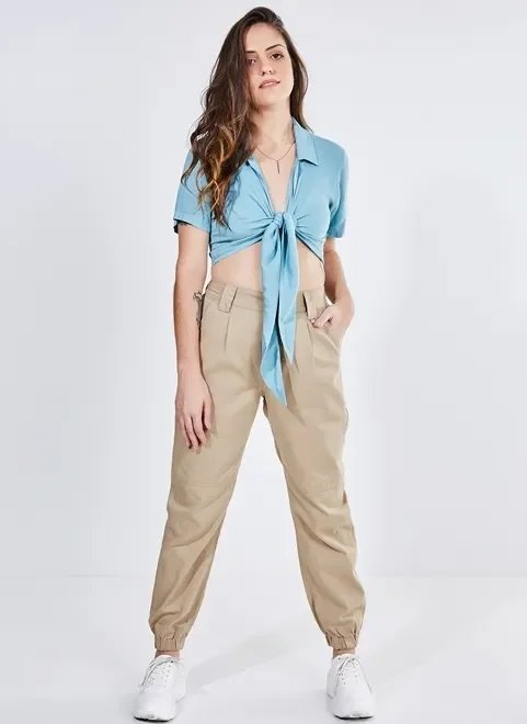camisa manga curta com amarração camisa manga curta com amarração