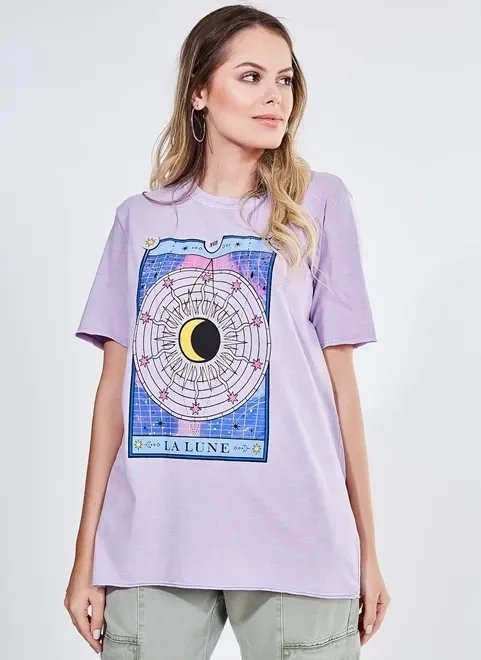 camiseta alongada lilás estampa la lune camiseta alongada lilás estampa la lune