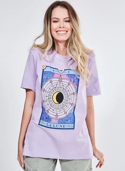 camiseta alongada lilás estampa la lune camiseta alongada lilás estampa la lune