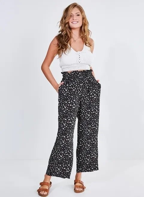 calça estampa floral elástico cintura calça estampa floral elástico cintura