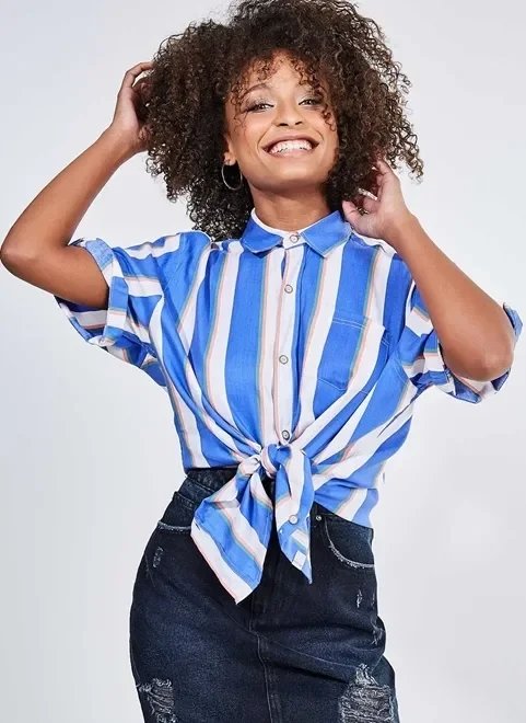 camisa manga curta azul listrada camisa manga curta azul listrada