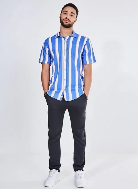camisa manga curta azul listrada camisa manga curta azul listrada