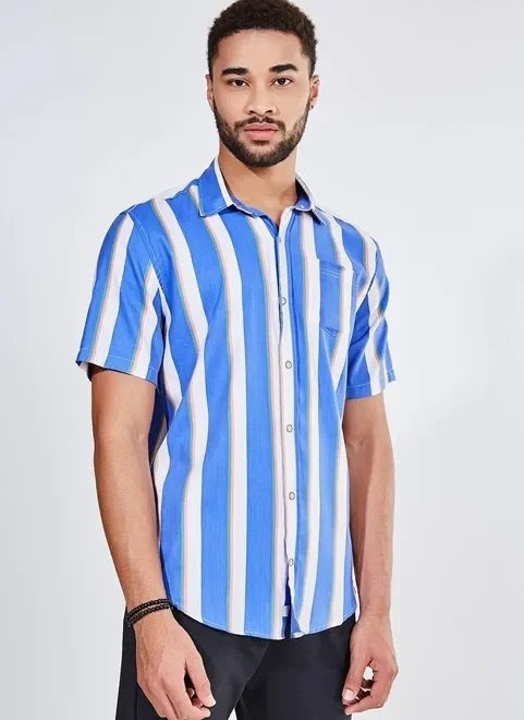 camisa manga curta azul listrada camisa manga curta azul listrada