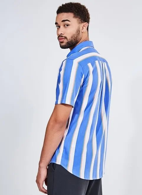 camisa manga curta azul listrada camisa manga curta azul listrada