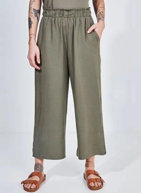 calça pantacourt verde militar com linho calça pantacourt verde militar com linho