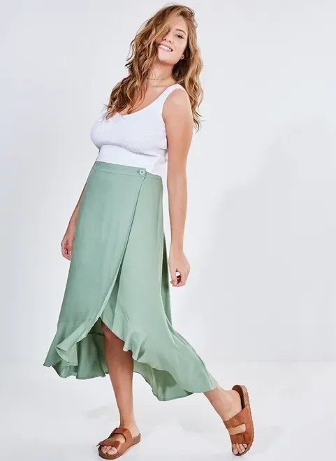 saia verde midi com babados saia verde midi com babados