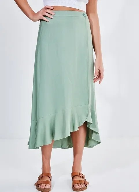 saia verde midi com babados saia verde midi com babados