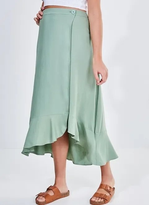 saia verde midi com babados saia verde midi com babados