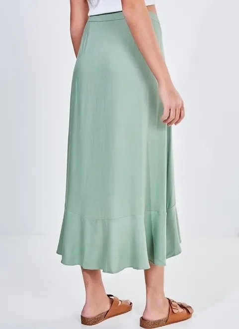 saia verde midi com babados saia verde midi com babados