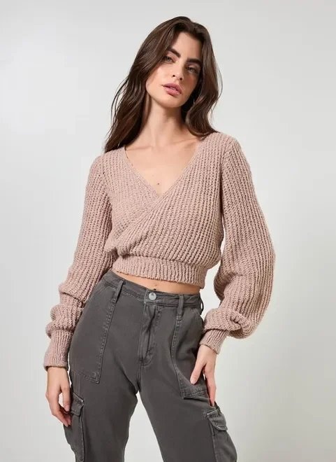 blusa cropped em tricô manga bufante blusa cropped em tricô manga bufante